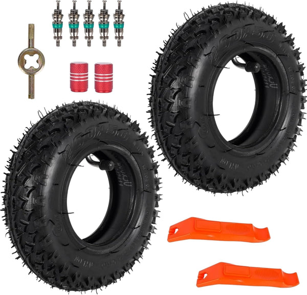 200x50 (8"x2") Dirt Scooter Knobby Tire & Inner Tube Off-Road Go Kart Tire Set For Crazy Cart, Pro RDS, Dune Buggy, RX200 Pneumatic Tyre, Include Install Lever Valve, Core Fix Kit, Caps, 2Sets
