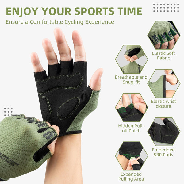 ROCKBROS Cycling Gloves for Men Women - Half Finger Breathable Bike Gloves - Shock-Absorbing Padded Gloves for Cycling Workout Outdoor Sports