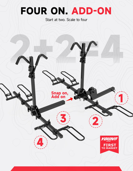 Young Hitch Mount Bike Rack with Ramp, 200 lbs. Capacity for 2 E-Bikes, Fat Tire and Standard, fits Cars, SUVs, RVs, Trailers with 2 Inch Receiver