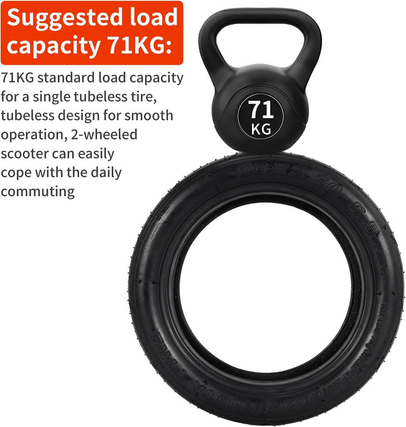 10x2.70-6.5 Tubeless Tire, 10 Inch Scooter Vacuum Tire for Speedway Dualtron Joyor Titan Segway Gotrax Mten3 Okai Beetle Hitway H5 Electric/Gas Scooter balance Scooter 10" OD Tyre