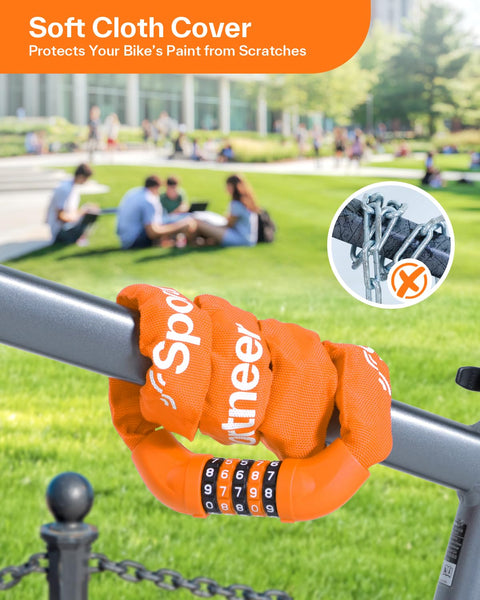Sportneer Bike Lock: 5 Digit Combination High Security Anti Theft Bike Chain Lock - 3.2/3.6/4ft Heavy Duty Keyless Bicycle Lock for Bike, Motorcycle, Scooter, Door & Gate - 4/6mm Thick, Easy to Use