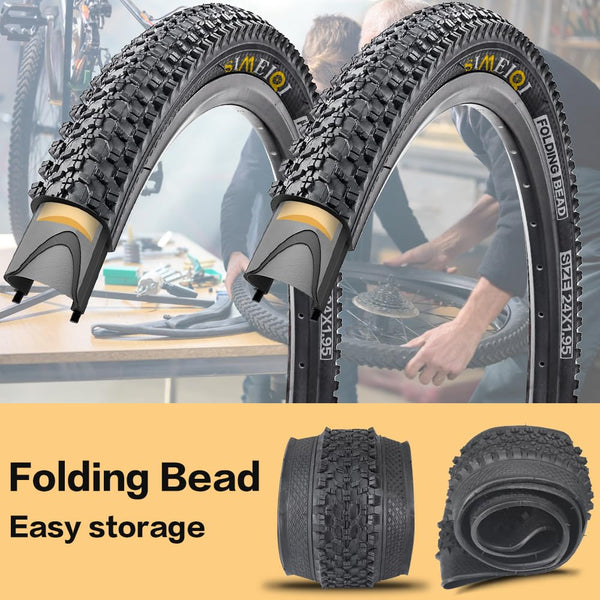 24 X 1.95 Inch Folding Bike Tires with 3mm Anti Puncture Proof Protection for Mountain Bicycles
