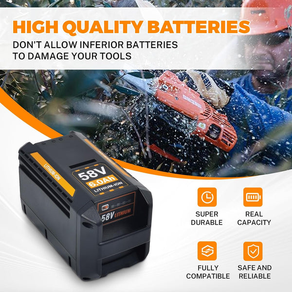 Replacement Battery 58V 6.0Ah for Echo, Compatible with CBP-58V40, CBP-58V20, CBP-58V2AH, CHT-58V, CDST-58V, CPLB-58VBT, CST-58V Cordless Tools, Chainsaw, Blower & More