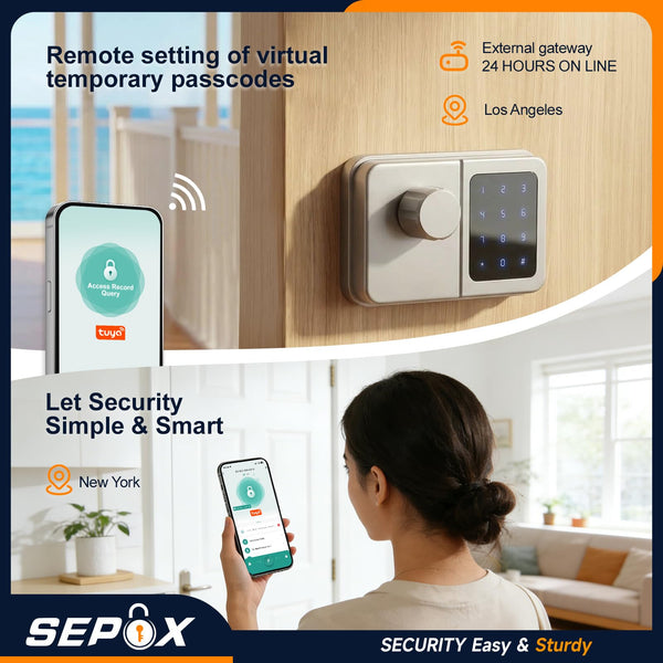 SEPOX Bluetooth Smart Gate Lock, Outdoor Gate Lock for Fence & Garage, Electronic Keyless IC Card, Passcode & Mechanical Key, Waterproof Rim Lock for Outdoor Garden Yard (Grey Single Unit)