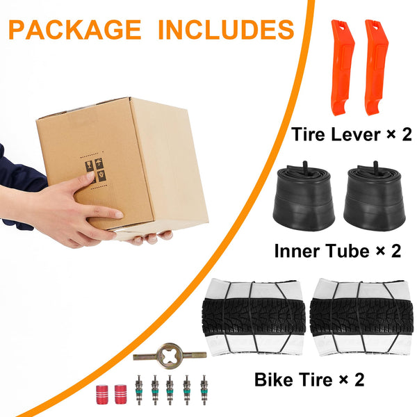 2-Pack 26x4.0 Fat Bike Tire, 26 Inch Mountain Bike Tires & Tubes Set, Folding Replacement Bicycle Tires with Tire Levers for Off-Road Bike and Ebike