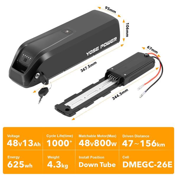 YS YOSE POWER Ebike Battery 36V 48V 13Ah Compatible with Heybike Electric Bicycle Electric Bike Battery for Race,Race Plus, Race max, Mars 2.0 E Bike Battery Replacement Batteries