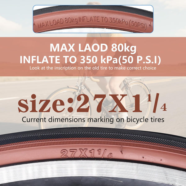 27 X 1 1/4 Bike Tire 27 Inch Road Bike Tires 32-630 Folding Bead Replacement Bicycle Tire Set