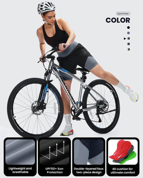 Sportneer Women Padded Bike Shorts - 4D Bicycle Cycling Shorts with 2 Zipper Pockets & 1 Inner Thigh Pocket