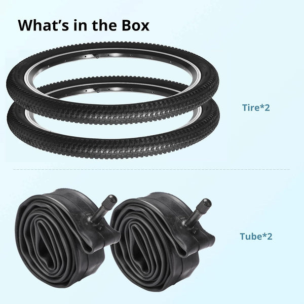 yeesport 2 PCS 20x1.95” Mountain Bike Tires & 2 PCS 20” X 1.75”-2.125” Bike Tubes, 20 Inch Tire & Inner Tubes, Puncture-Resistant Bicycle Tires, Bike Replacement for Beach Cruiser Mountain Bikes