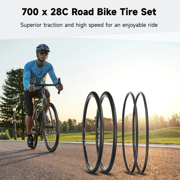 yeesport 2 Pack 700x38c Bike Tire Set with Tubes and Rim Strips, 700c Gravel Tires 40-622 Foldable Road Bicycle Tires, 48mm A/V Valve, Replacement 700c Bike Tire