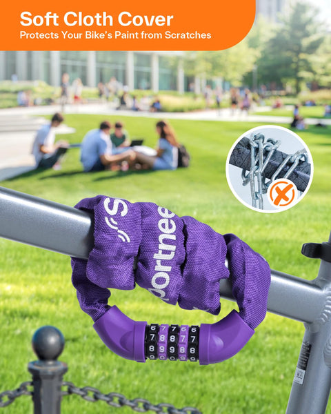 Sportneer Bike Lock: 5 Digit Combination High Security Anti Theft Bike Chain Lock - 3.2/3.6/4ft Heavy Duty Keyless Bicycle Lock for Bike, Motorcycle, Scooter, Door & Gate - 4/6mm Thick, Easy to Use