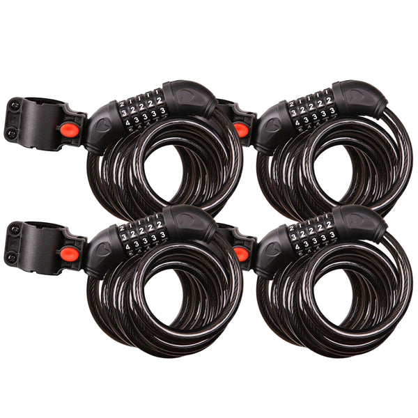SEPOX® 4Pcs Pack 6FT Extra Long Cable Combination Bike Locks, 5 Digits Retractable Security Lock, 12mm Heavy Duty Anti Theft Anti Rust Cable for Bicycle, Scooter, Gate, Outdoor Equipment, Weatherproof