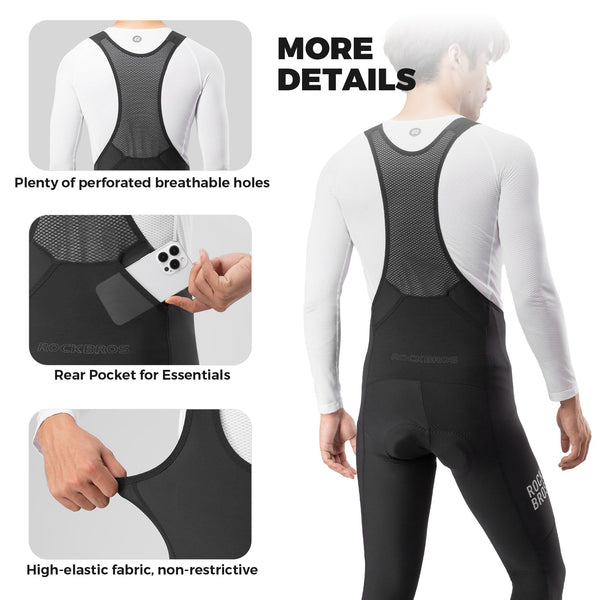 ROCKBROS Men’s Cycling Bib Pants Padded Winter Thermal Bike Bibs Pants Fleece-Lined Bike Leggings