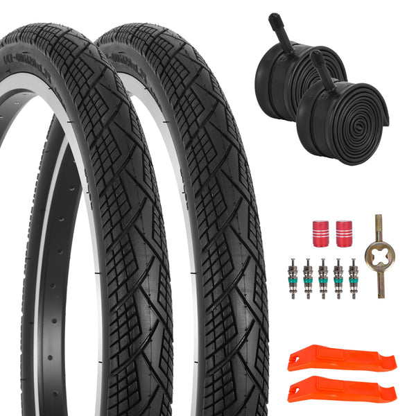2-Pack 20x1.75 Bike Tire Tube, 20 Inch Mountain Bike Tires & Tubes, Folding Replacement Bicycle Tires with 2 Tire Levers for Hybrid, City Commuter, Urban