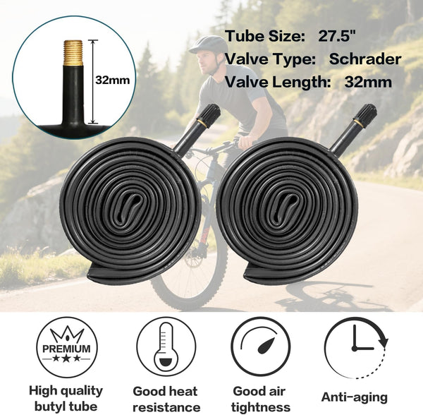 2 Pack 27.5 x 2.10 Bike Tires 27.5 inch Folding Bike Tires Fit for 27.5 X 1.95/2.10/2.125 Mountain Bike Beach Cruiser Bike City Urban Bicycles Bikes (2 Tires 2 Tubes)