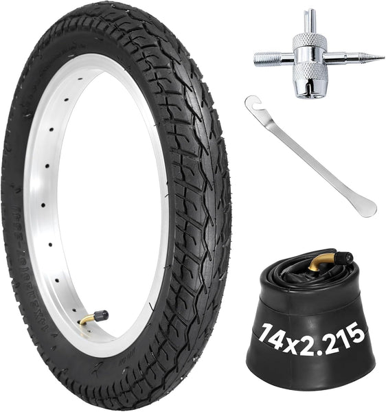 yeesport 14x2.125/54-254 E-Bike Tire Tube Set, 14x2.125 Bike Tire 14 inch | 14 inch bike tire with bent valve inner tube includes metal tire lever & valve tool for e-bikes, bikes and electric scooters