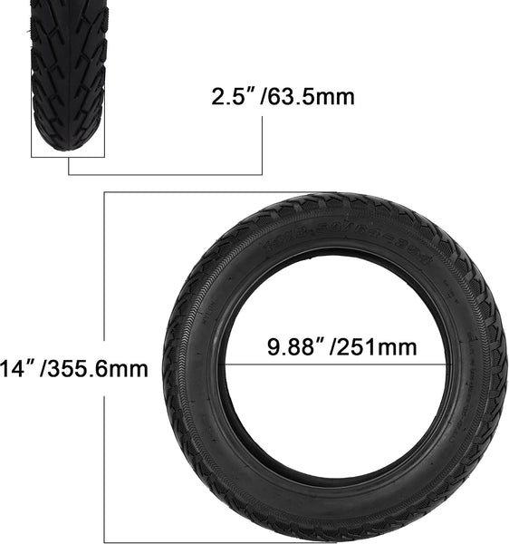 14X2.50 Bike Tire, 2.50-10 Tire for Bicicleta Jetson Kids Bike and Motorcycle Uses 10 inch Hub, Replacement 14 inch Street Bike Tire