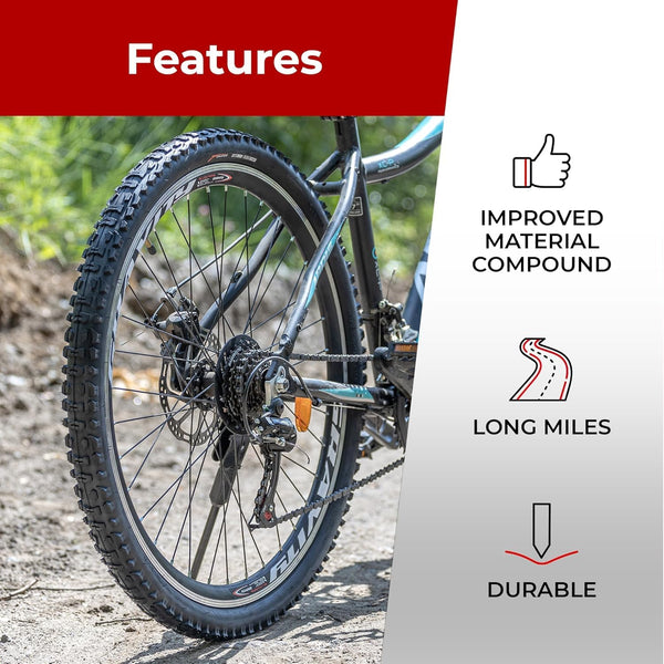 Fincci XC Knobby 26 inch Bike Tires with 2X 26 inch Bike Tube 50-559 - Pair 26x1.95 Bike Tire - Foldable Mountain Tires with Kevlar - 26" Wheelset for Electric, Folding, Enduro, Offroad, Hybrid Bikes
