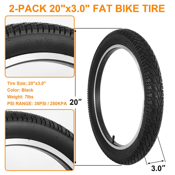2-Pack 20x3.0 Bike Tires & Tubes, 20 Inch Mountain Bike Tire, 20x3 Bike Tire Tube with Tire Levers, Folding Replacement Bicycle Tires for Off-Road Bike and Ebike