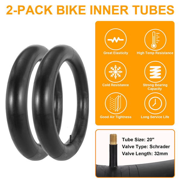 2-Pack 20x4.5 Fat Tire Tube, 20 Inch Bike Tire, Mountain Bike Tires & Tubes, Folding Replacement Bicycle Tires with 2 Tire Levers for Electric Bike, Ebike Accessories
