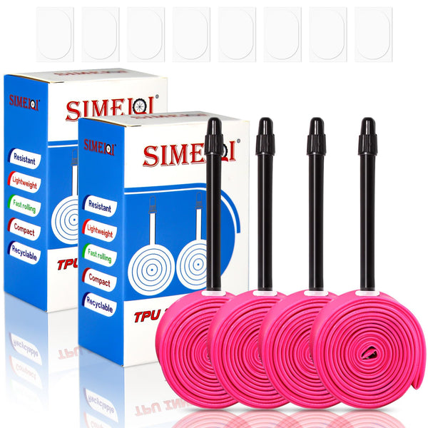4 Pack Ultralight TPU Bike Inner Tubes 700X18C/23C/25C/28C/30C/32C Presta Valve 45/65/85mm Pink Color for Road Bicycle Tire