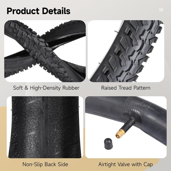 yeesport 2 Pack 24 x 2.125 Bike Tire and Tube Set, 24 Inch Mountain Bike Tire with Repair Kit, Foldable 24 Inch Bicycle Tires for MTB BMX Riding, Replacement 24in Bike Tire for Trail Road Use