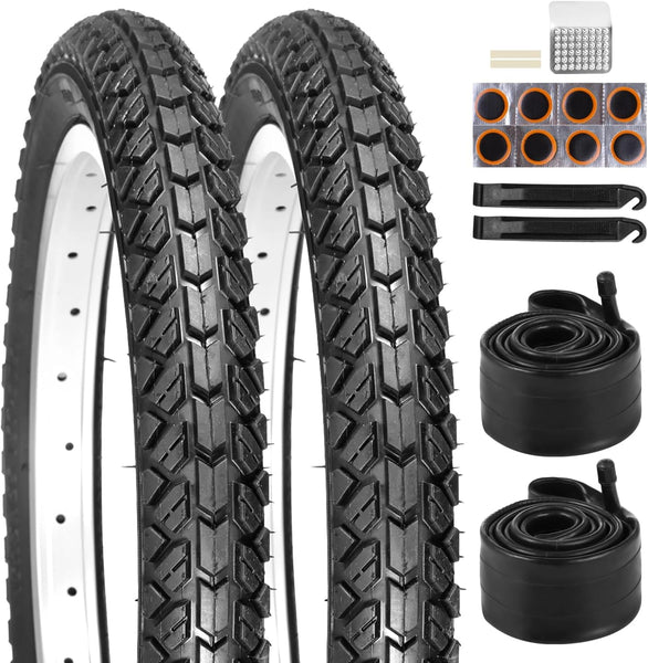 2 PCS 16x2.125 Bike Tire and Tube Set, 16 Inch Bike Tire with Knobby Tread, 57-305 Bicycle Tires, A/V Valve Tubes, Repair Kit for BMX, Mountain Bike, Sidewalk, Park Riding
