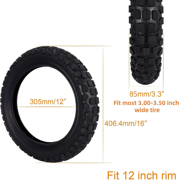 85/100-12 Tire and Tube, 3.50-12 Dirt Bike Tire Set w 45° Bent Vavle Stem for Ebike Pitbike Motorcycle Dirt Bike Motocross Trike Unicycle and Folding Bike Replace 85-305 Tire