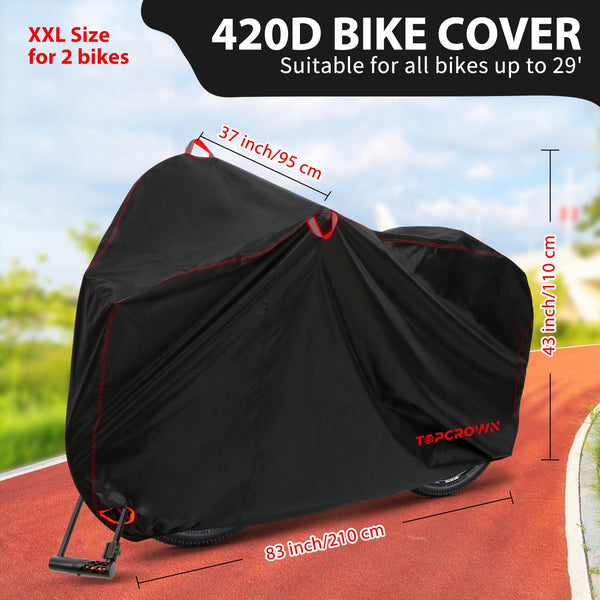 Topcrown Bike Cover Waterproof Outdoor Storage for 1/2/3 Bikes, Bicycle Cover Rain Sun UV Dust Wind Proof with Storage Bag for Mountain Road Bike/Ebike (210D Black+Green, XL Size for 1 bike)