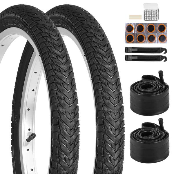 18" Kids Bike Tires Set, 2 Pcs 18×2.125" Replacement Tires with 2 Pcs Inner Tubers & Repair Kit, Shock Absorption Bicycle Tires with AV 1.18" Valves, Fit Most Kids Bikes
