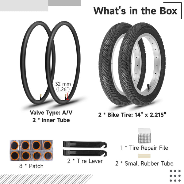 2 PCS 14/16/18x2.125" Bike Tires and Tubes, 14 Inch Bicycle Tires 57-305/16x2.125 Inch Bike Tire 57-355/18 x 2.125 Inch Bicycle Tire and Tube Combo
