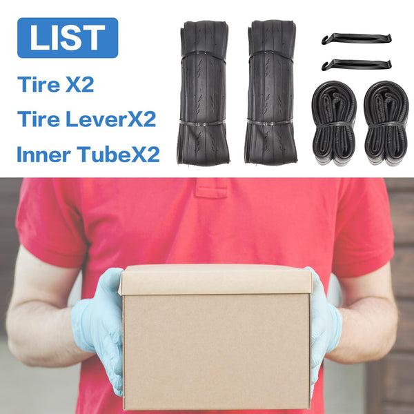 2 Pack 700x23C/25C/28C/35C/38C Bike Tires Plus Bike Inner Tubes Presta Valve 48mm or Schrader Valve 48mm Foldable Replacement Tires for Road Bicycle