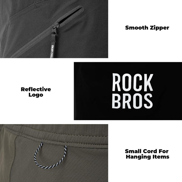 ROCKBROS Men's Mountain Bike Shorts, Lightweight MTB Shorts with Secure Zipper Pockets, Casual Cycling Hiking Shorts