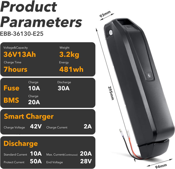 YS YOSE POWER 36V 13Ah Electric Bike Battery Compatible with Jasion CB1 and Jasion EB-X Ebike Removeable Battery Fit for Jasion CB1 EB-X Bicycle Batteries Replacement with Charger