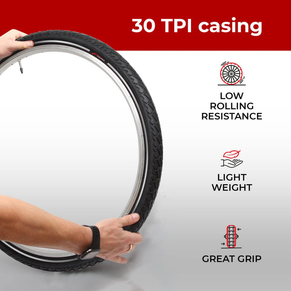 Fincci Pair 26x1.95 Bike Tire - Leno Semi-Slick City 26 inch Bike Tires - 50-559 Black Foldable Mountain Bike Tires for Electric, Road, MTB Bikes