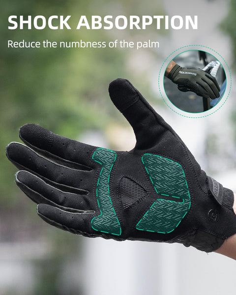 ROCKBROS Cycling Gloves - Anti-Slip Full Finger MTB Road Bike Gloves for Riding, Running, Hiking, Outdoor Sports