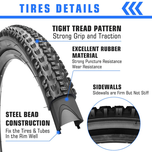 2 Pack 26 x 2.10/27.5 x 2.10 Bike Tires 26/27.5 inch Folding Bike Tires Fit for 26/27.5 X 1.95 26 X 2.10 26 X 2.125 Mountain Bike Beach Cruiser Bike City Urban Bicycles Bikes
