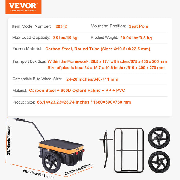VEVOR E-Bike Cargo Trailers Heavy-Duty Bicycle Wagon Cart, Foldable - TRIPPER ELECTRIC BIKES