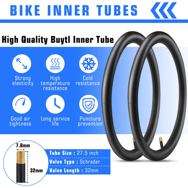 2 Pack 26 x 2.10/27.5 x 2.10 Bike Tires with 2 Inner Tubes and 2 Tire Levers Folding Bike Tires Fit for 26/27.5 X 1.95/2.10/2.125 Mountain Bike Beach Cruiser Bike City Urban Bicycles Bikes