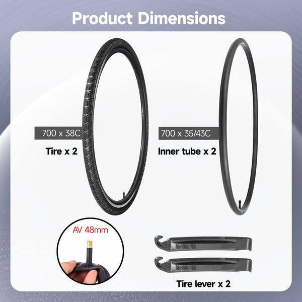 yeesport 2 PCS 700 x 38C Bike Tires and 2 PCS 700 x 35/43C Bike Inner Tubes with Valve 48mm, Plus 2 Tire Levers, Foldable Replacement Tires for Road Bicycle11