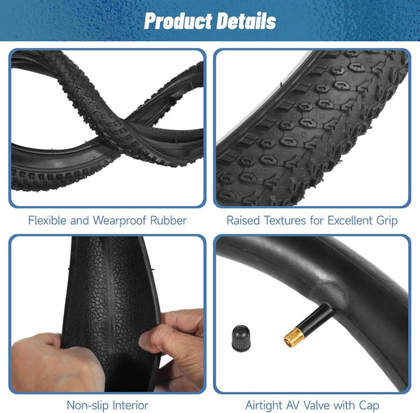 2 Pack 20x2.125 Bicycle Tires and Tubes,20 Inch Bike Tire, 20 x 2.125 Bike Tires & 20x2.125 Bike Tubes with Repair Kit, 20 Inch Mountain Bike Tire for MTB Tire, BMX Tire, Kids Bike Tire