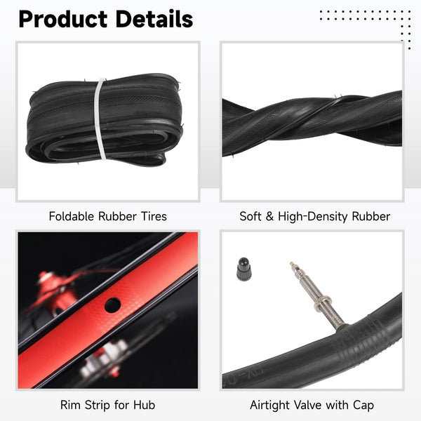 yeesport 2 Pack 700x38c Bike Tire Set with Tubes and Rim Strips, 700c Gravel Tires 40-622 Foldable Road Bicycle Tires, 48mm A/V Valve, Replacement 700c Bike Tire