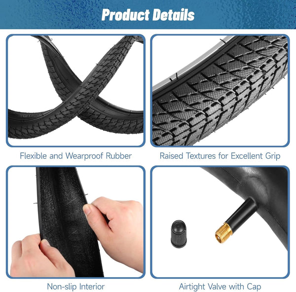 yeesport 16 Inch Bike Tires, 2 Pack 16x1.75 Bike Tires and Tubes Set, 16x1.75 Tires & 16inch Bike Tubes with Repair Kit, 16 Inch Mountain Bike Tire for MTB Tire, BMX Tire, Kids Bike Tire