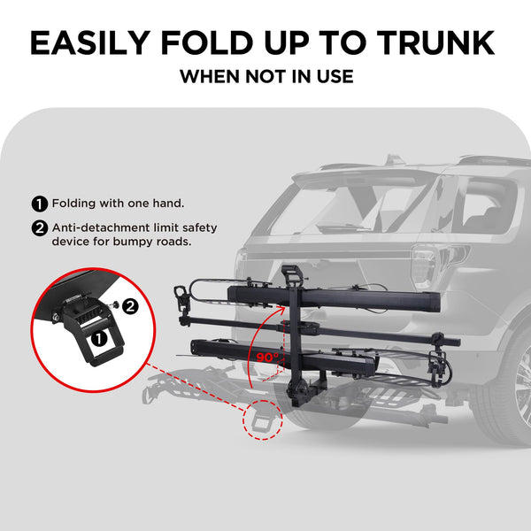 Young Bike Rack Hitch for Car - 200LB 2-Bike Rack Hitch Mount Platform Style Hitch Bike Rack，Smart Tilting & Easy Fold for Car SUV with 2 Inch Receiver，Bike Carrier Fits Up to 5-inch Fat Tire - TRIPPER ELECTRIC BIKES