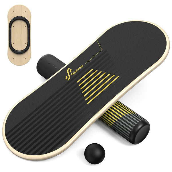 Sportneer Balance Board 7 Modes Wobble Board with Adjustable Stoppers Exercise Balancing Stability Trainer for Improve Balance, Surf Trainer & Physical Therapy - Roller and 2.8'' Ball Included