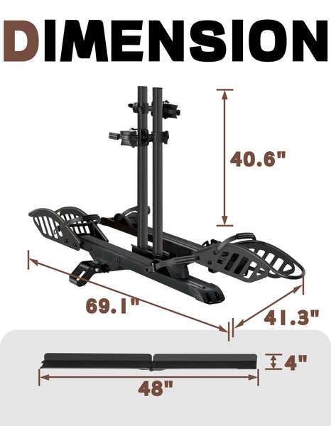 Bike Rack for Car Hitch Mount - Young Electric 2 Ebike Rack Heavy Duty Platform Carrier 200lb Capacity, Smart Tilting & One Hand Folding Bicycle Racks for SUV, Minivan, RV, Fits 5-Inch Fat Tires
