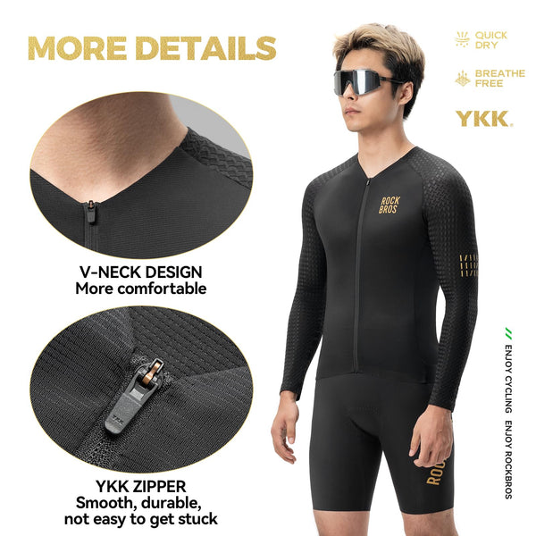 ROCKBROS Men's Cycling Jersey Long Sleeve Shirt Bike Jersey Men with Full Zipper Pocket Quick Dry