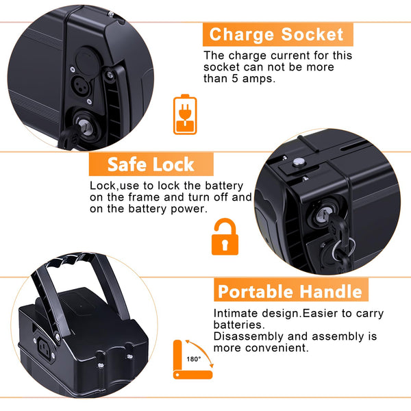 48V 20Ah Ebike Battery, 48Volt Folding E-Bike Lithium Replacement Batteries with 30A BMS for 100W 250W 350W 500W 700W 1000W Motor, Size 14.37 x 5.12 x 3.43 Inches (48V 20AH)