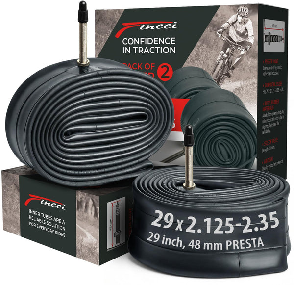 Fincci 29 x 2.1 x 2.2 x 2.3 x 2.35 Inch Bike Inner Tubes – 29 inch Bike Tire Tube with 48mm Presta or Schrader- 29 Bike Tube Butyl Rubber for Mountain & Hybrid & E Bikes – Pack of 2