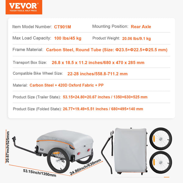 VEVOR E-Bike Cargo Trailers Heavy-Duty Bicycle Wagon Cart, Foldable - TRIPPER ELECTRIC BIKES